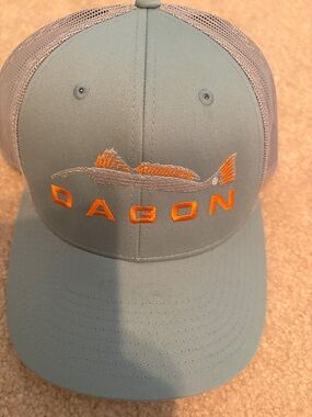 Men's Trucker Hat — Slate Blue with Orange Logo